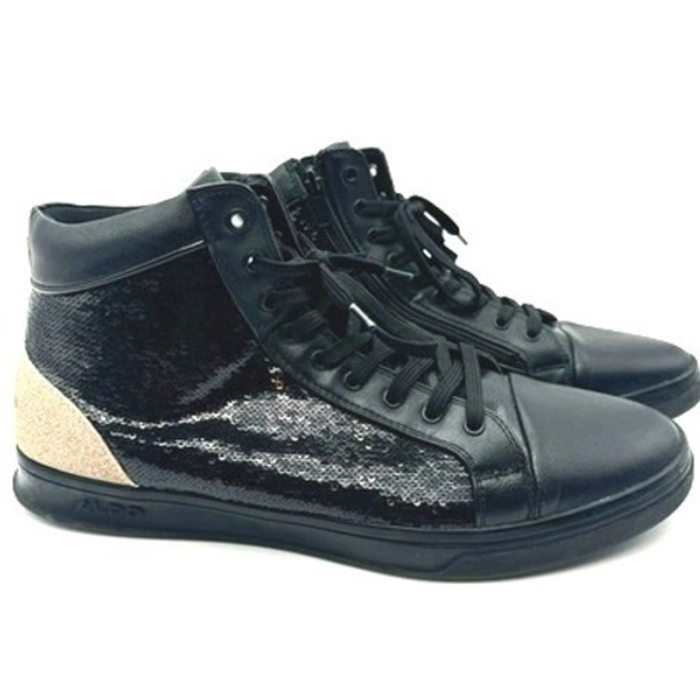 ALDO Men's Size 12 High Top Black Sequin Gold Glitter Textured Sneakers Shoes